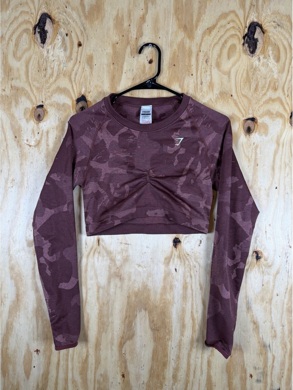 GYMSHARK Women’s Flex Sports Crop Top Size L Burgundy Marl Cutout Long Sleeve